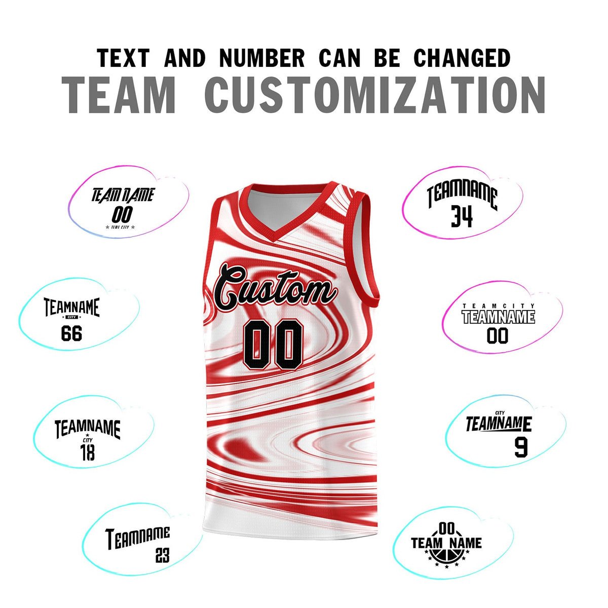 Custom White Red Graffiti Pattern Fluids Style Sports Uniform Basketball Jersey Sets
