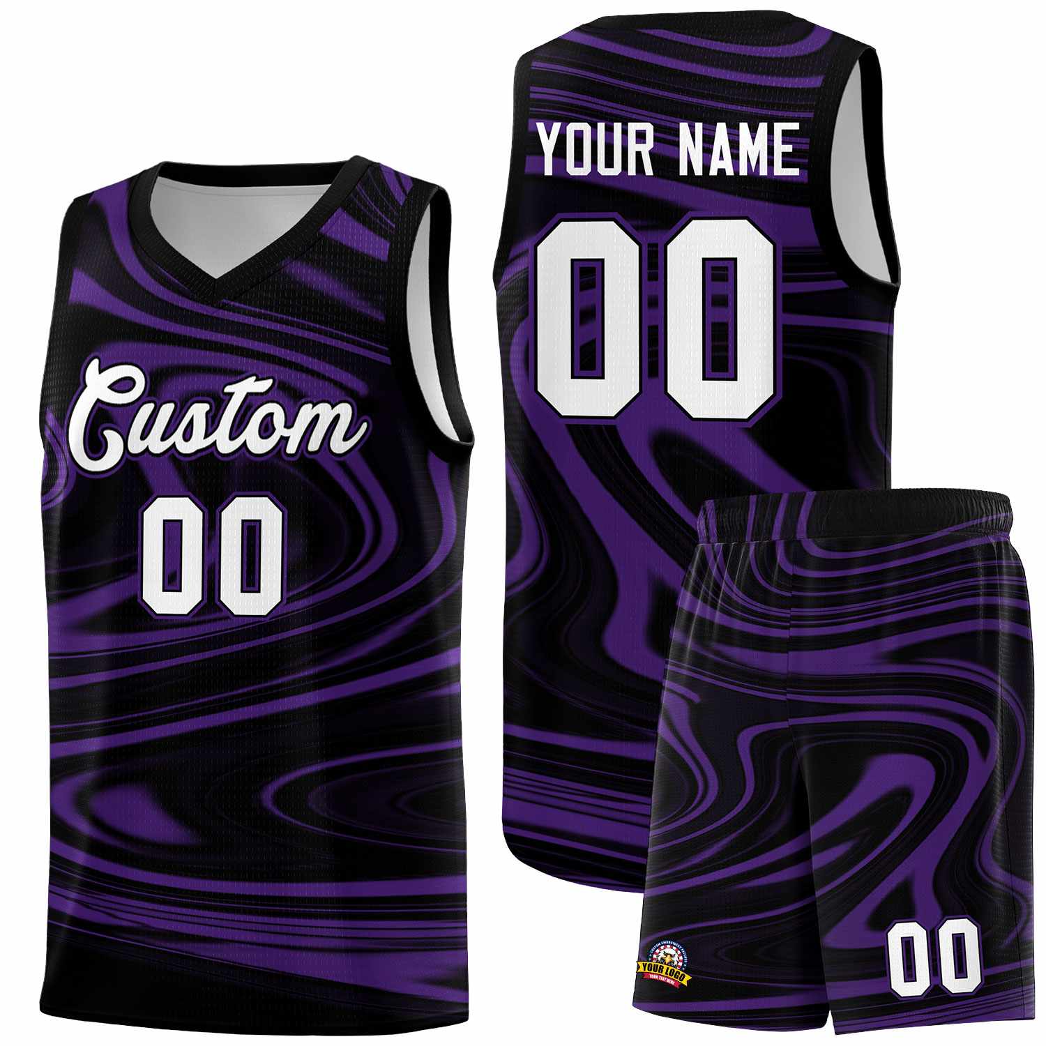 Custom Black Purple Graffiti Pattern Fluids Style Sports Uniform Basketball Jersey Sets