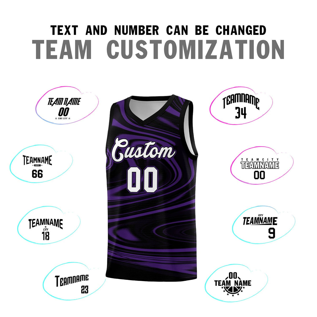 Custom Black Purple Graffiti Pattern Fluids Style Sports Uniform Basketball Jersey Sets