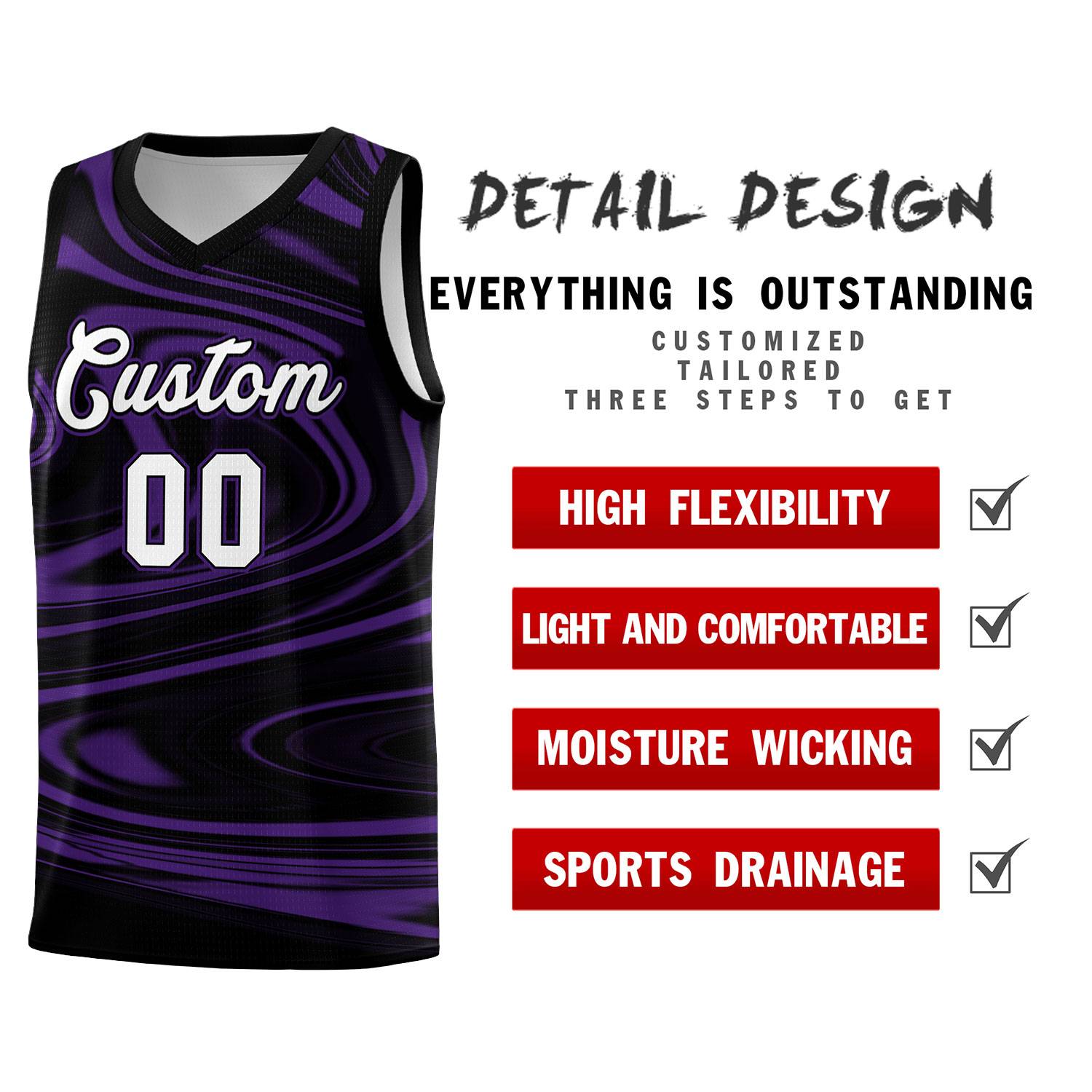 Custom Black Purple Graffiti Pattern Fluids Style Sports Uniform Basketball Jersey Sets