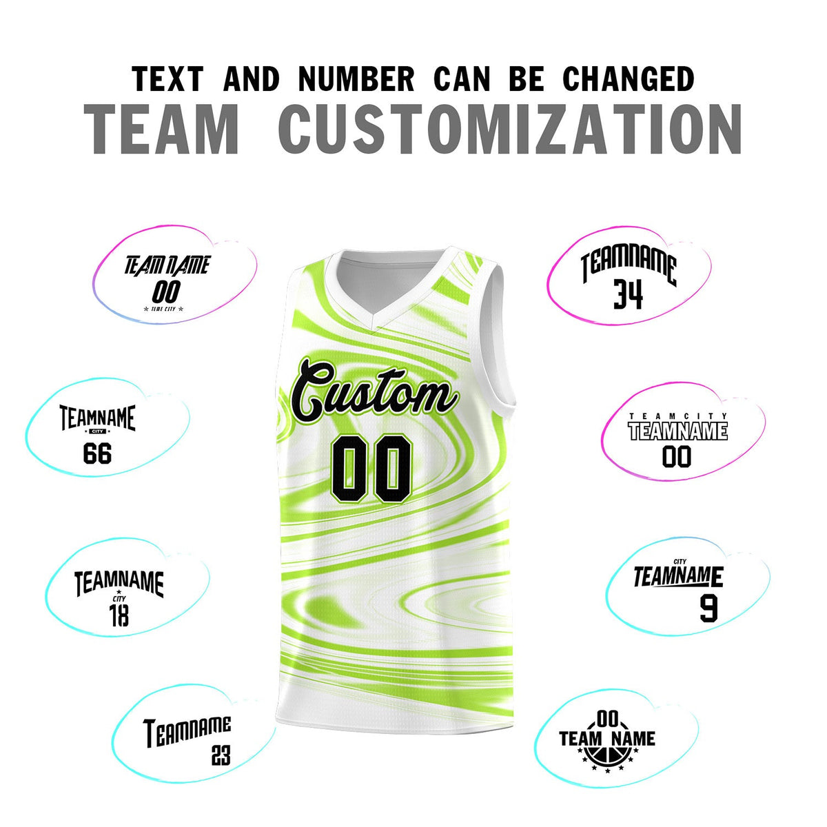 Custom White Light Green Graffiti Pattern Fluids Style Sports Uniform Basketball Jersey Sets