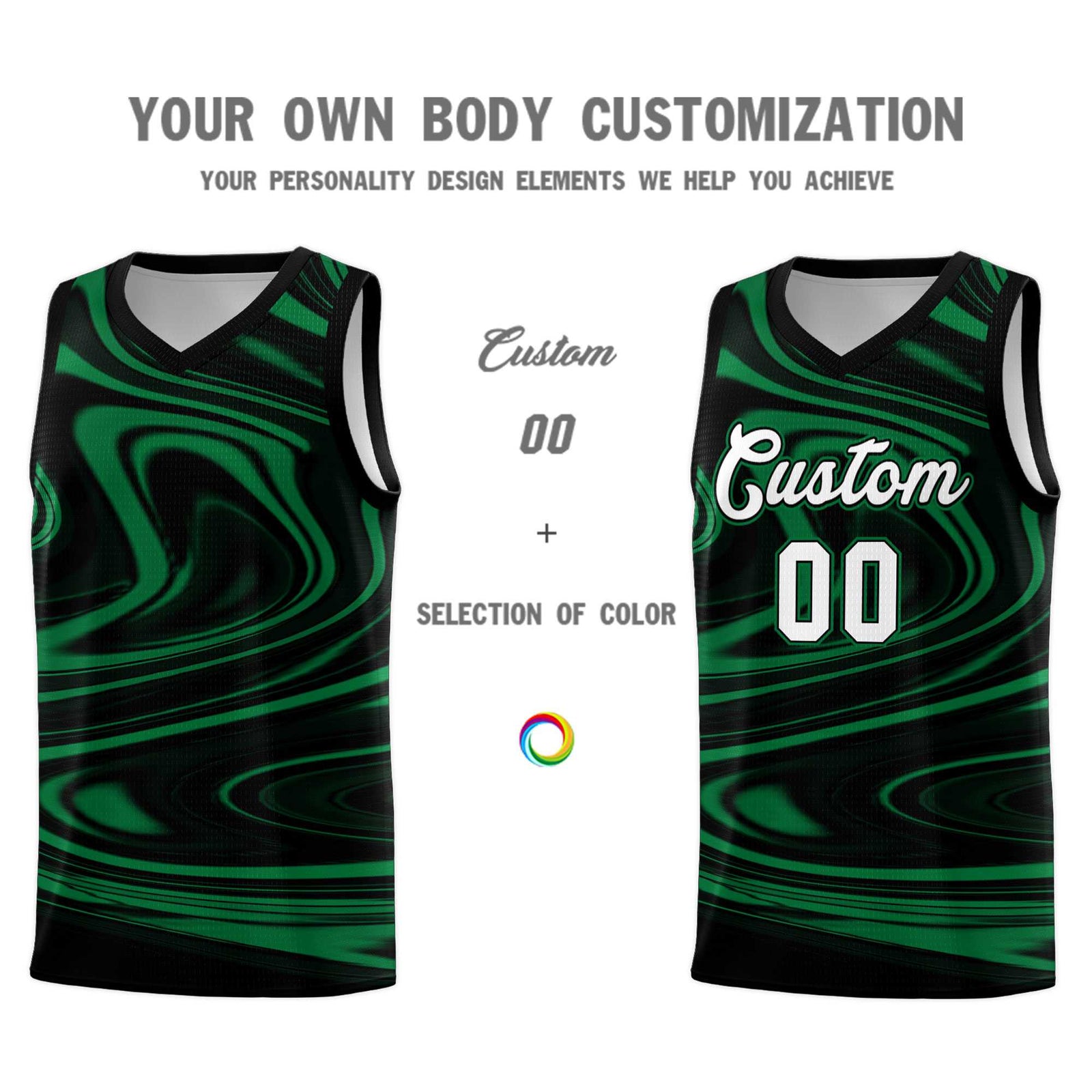 Custom Black Kelly Green Graffiti Pattern Fluids Style Sports Uniform Basketball Jersey Sets