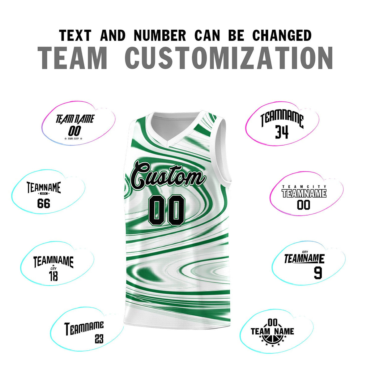 Custom White Kelly Green Graffiti Pattern Fluids Style Sports Uniform Basketball Jersey Sets