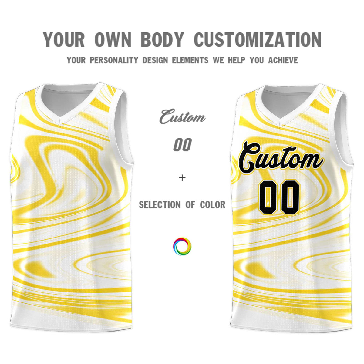 Custom White Gold Graffiti Pattern Fluids Style Sports Uniform Basketball Jersey Sets