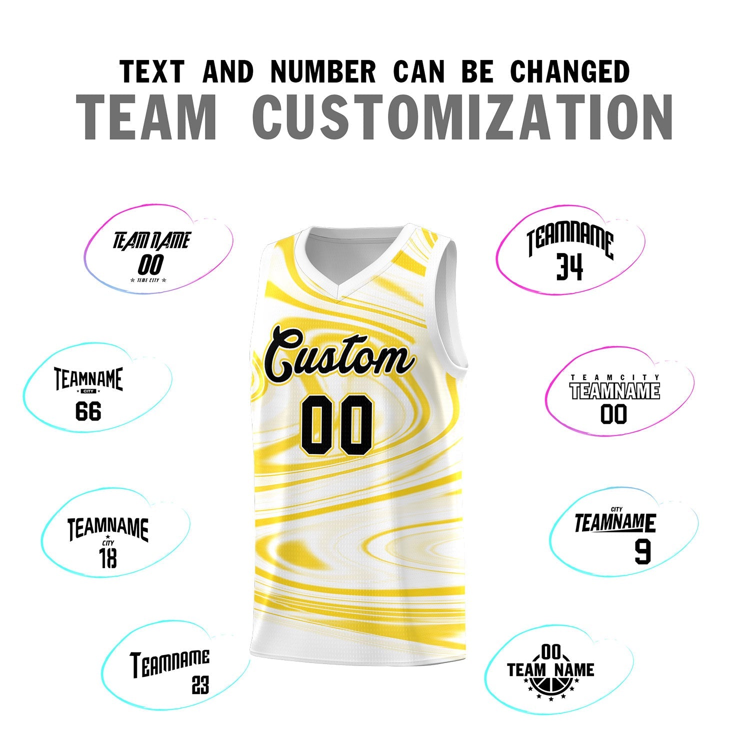 Custom White Gold Graffiti Pattern Fluids Style Sports Uniform Basketball Jersey Sets