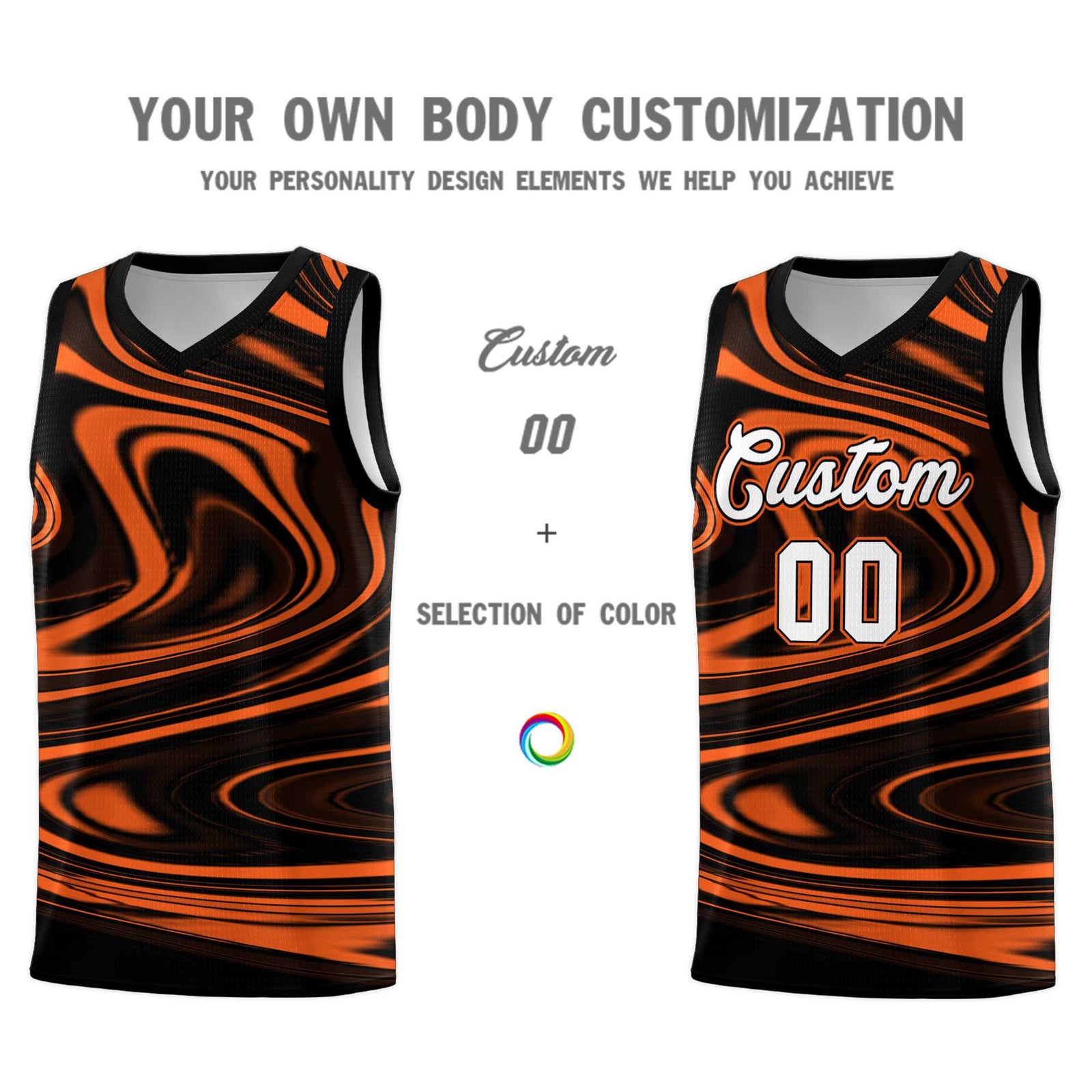 Custom Black Orange Graffiti Pattern Fluids Style Sports Uniform Basketball Jersey Sets