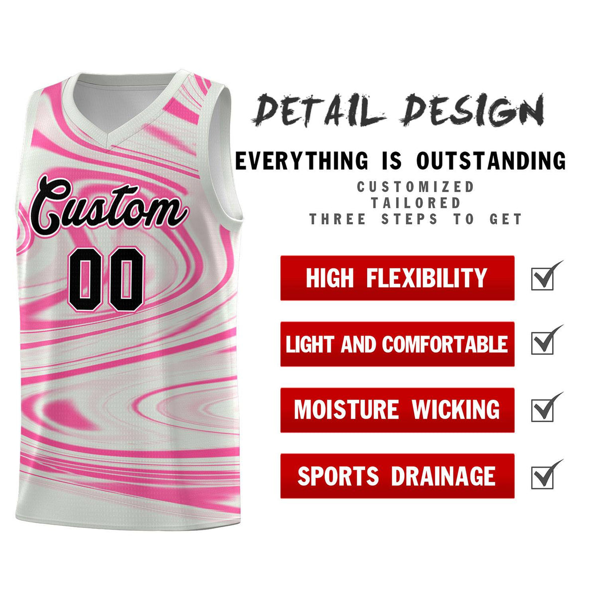 Custom Gray Pink Graffiti Pattern Fluids Style Sports Uniform Basketball Jersey Sets