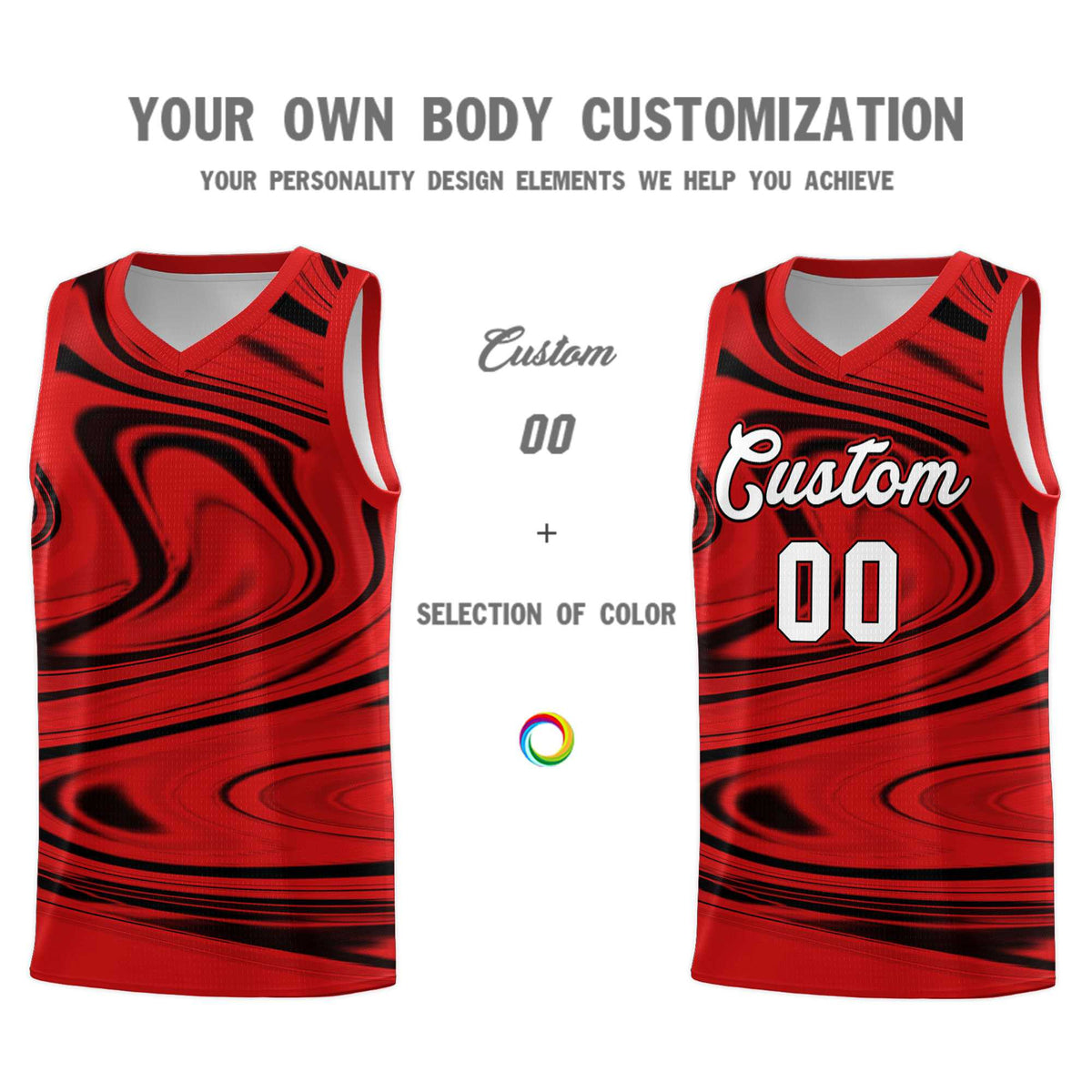 Custom Red Black Graffiti Pattern Fluids Style Sports Uniform Basketball Jersey Sets