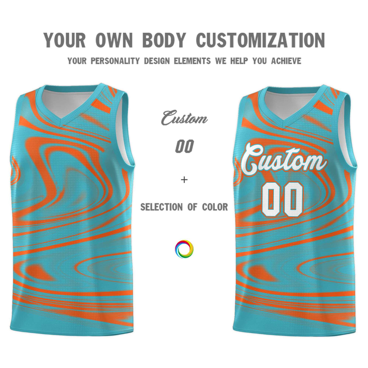 Custom Aqua Orange Graffiti Pattern Fluids Style Sports Uniform Basketball Jersey Sets