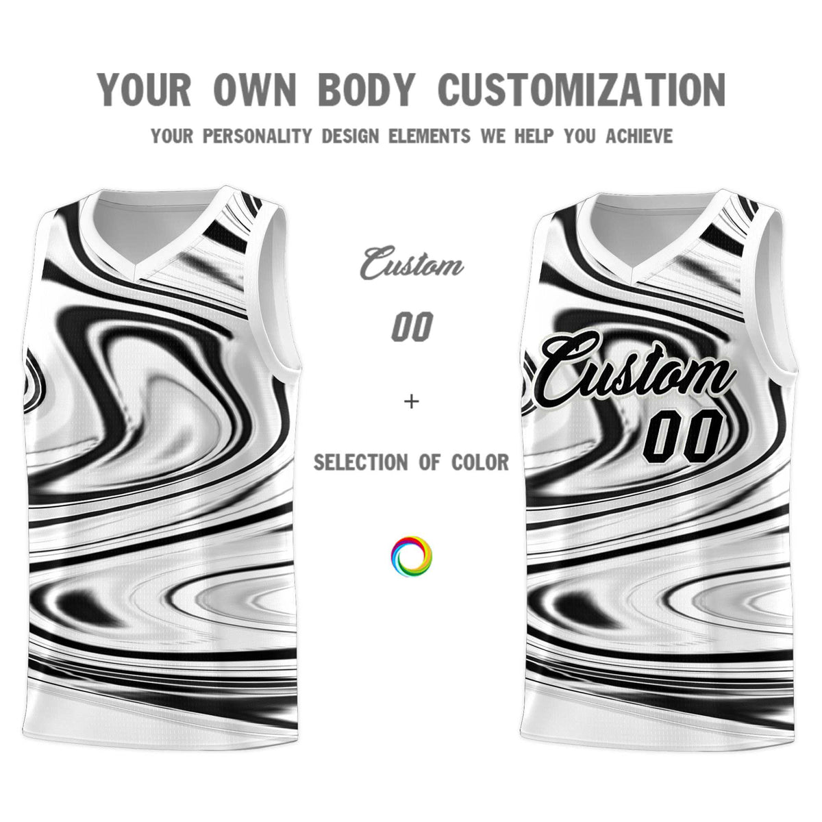 Custom White Black Graffiti Pattern Fluids Style Sports Uniform Basketball Jersey Sets