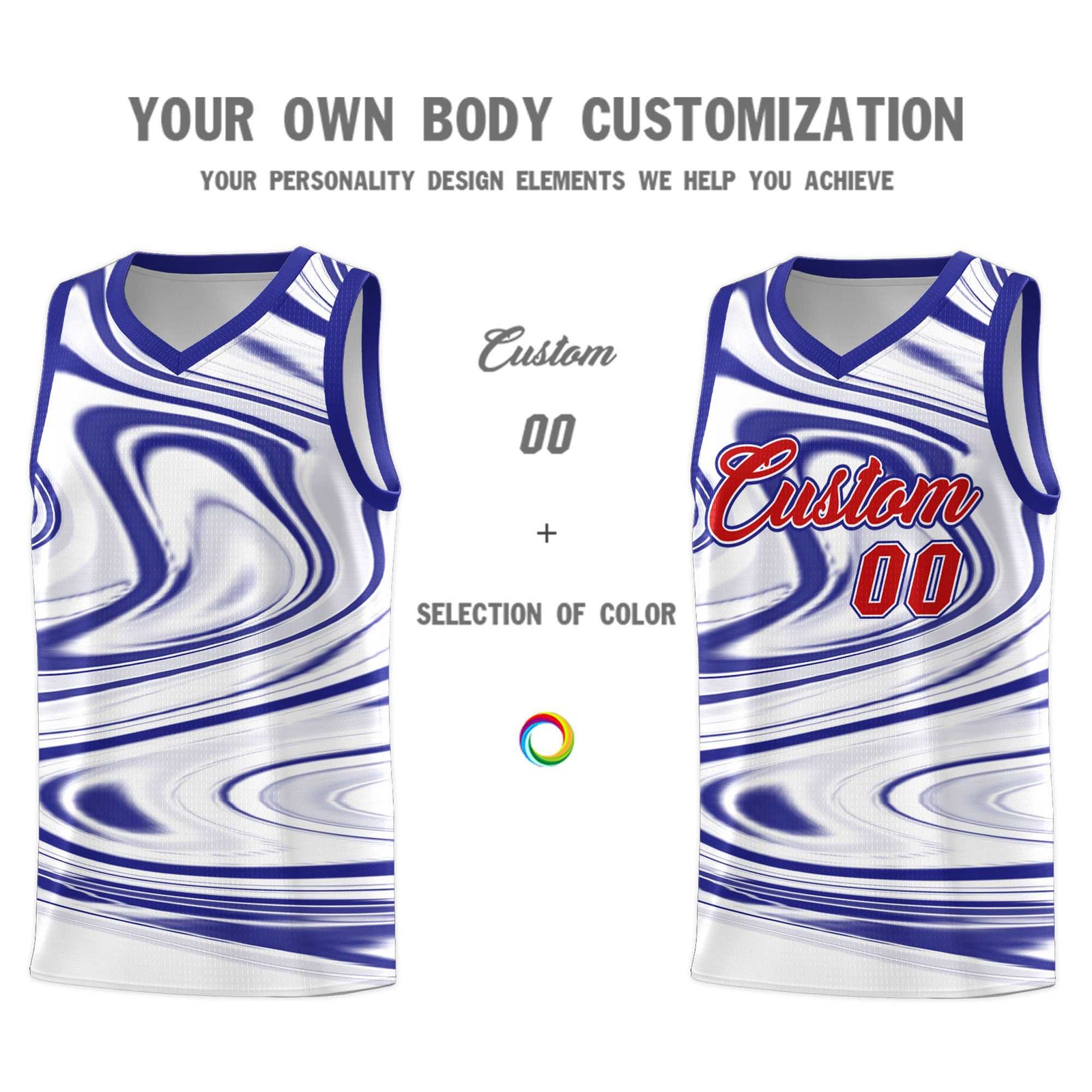 Custom White Royal Graffiti Pattern Fluids Style Sports Uniform Basketball Jersey Sets
