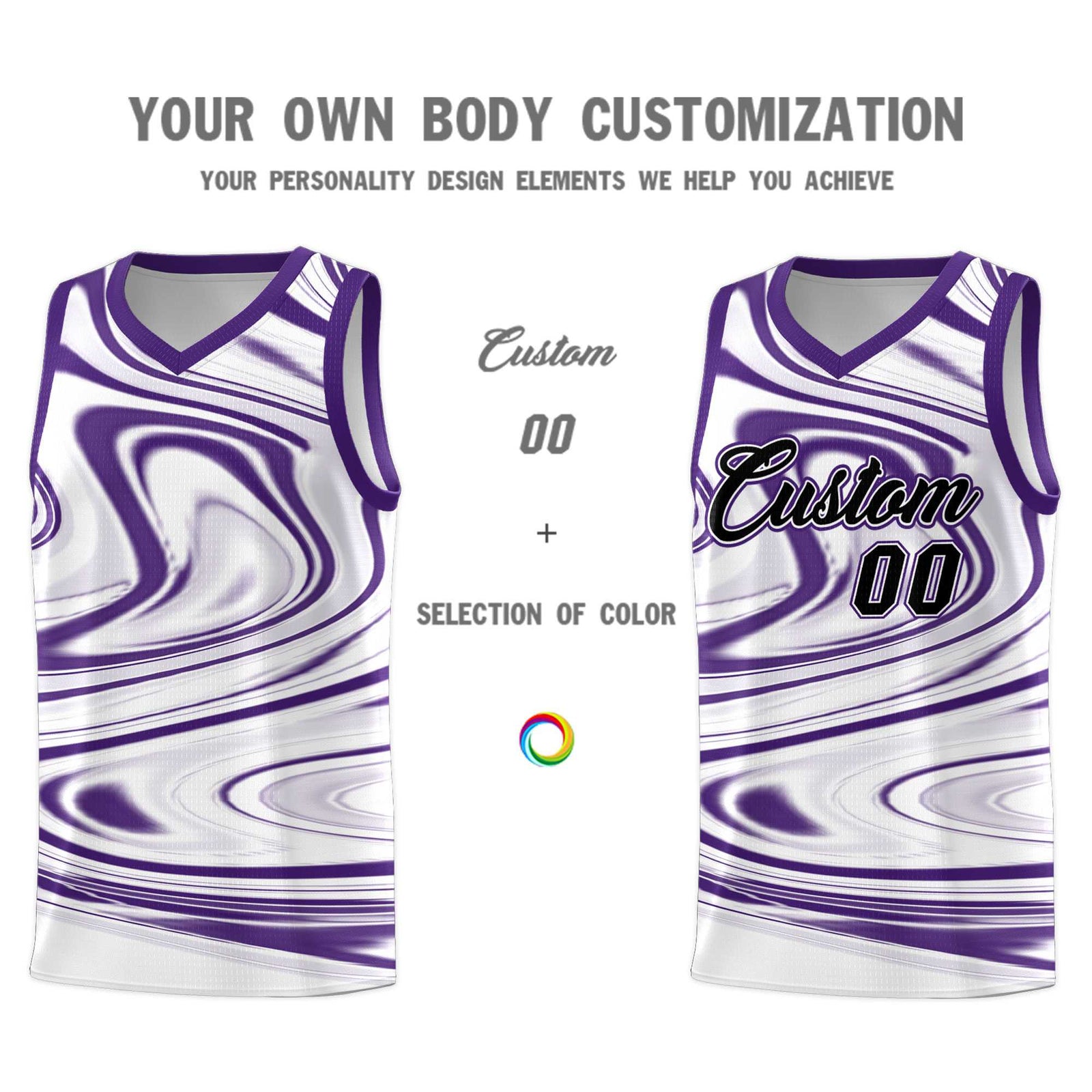 Custom White Purple Graffiti Pattern Fluids Style Sports Uniform Basketball Jersey Sets