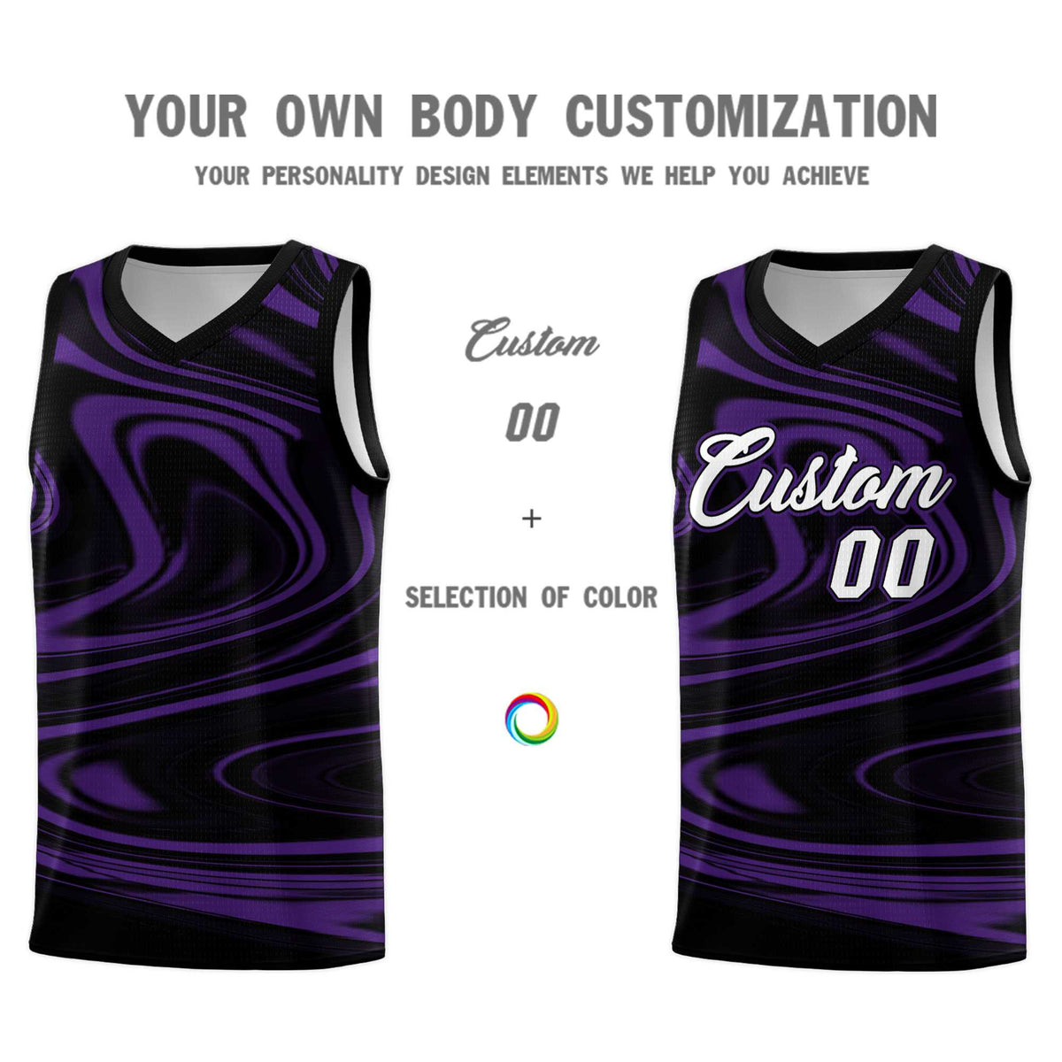 Custom Black Purple Graffiti Pattern Fluids Style Sports Uniform Basketball Jersey Sets