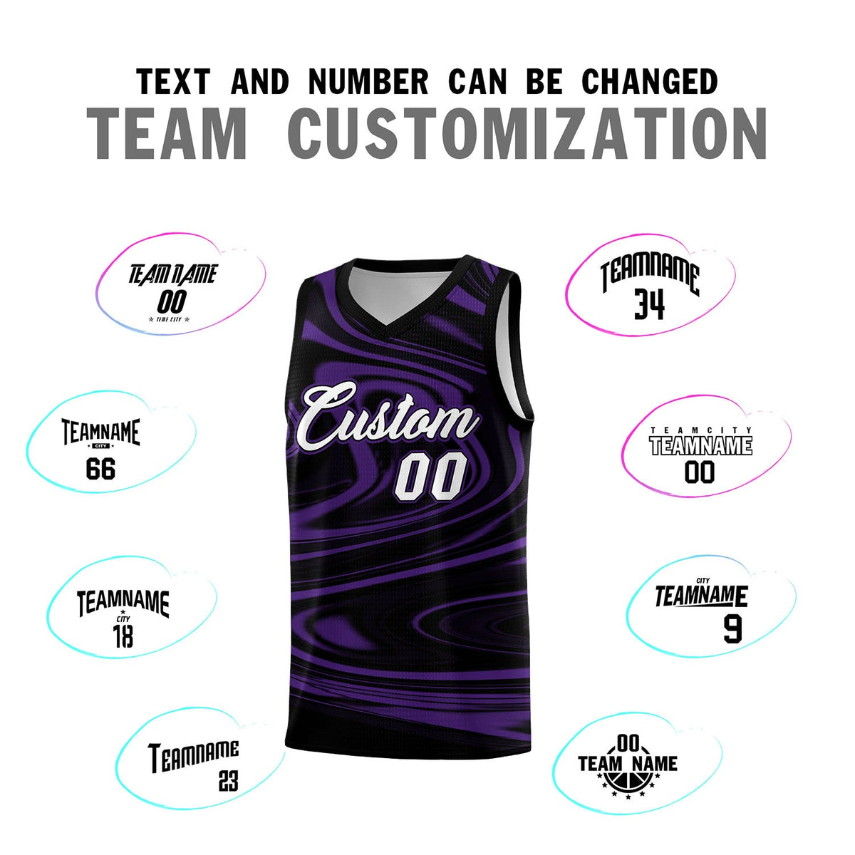 Custom Black Purple Graffiti Pattern Fluids Style Sports Uniform Basketball Jersey Sets