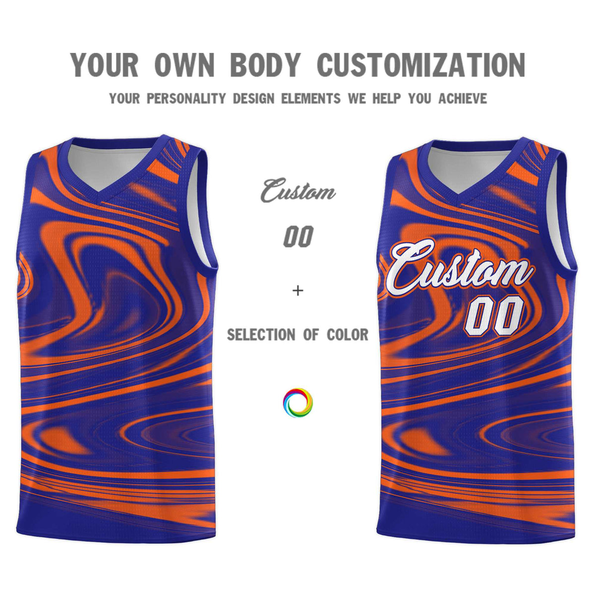 Custom Royal Orange Graffiti Pattern Fluids Style Sports Uniform Basketball Jersey Sets