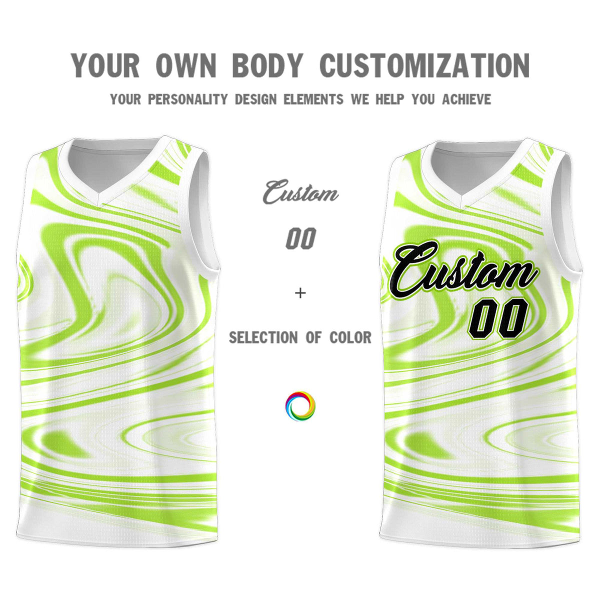 Custom White Light Green Graffiti Pattern Fluids Style Sports Uniform Basketball Jersey Sets