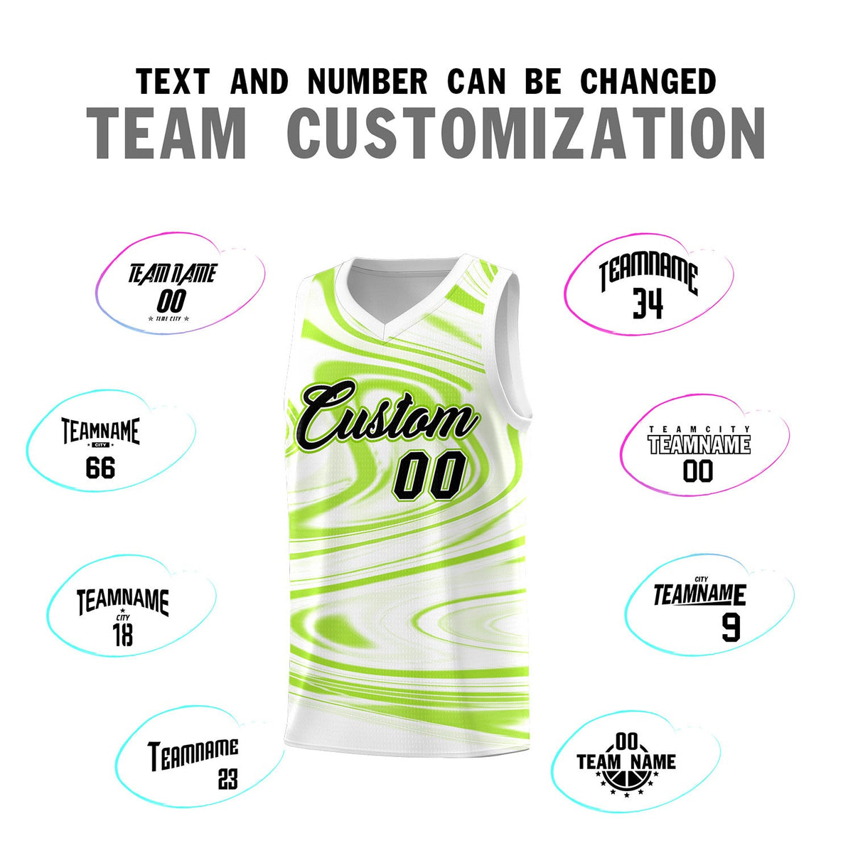 Custom White Light Green Graffiti Pattern Fluids Style Sports Uniform Basketball Jersey Sets