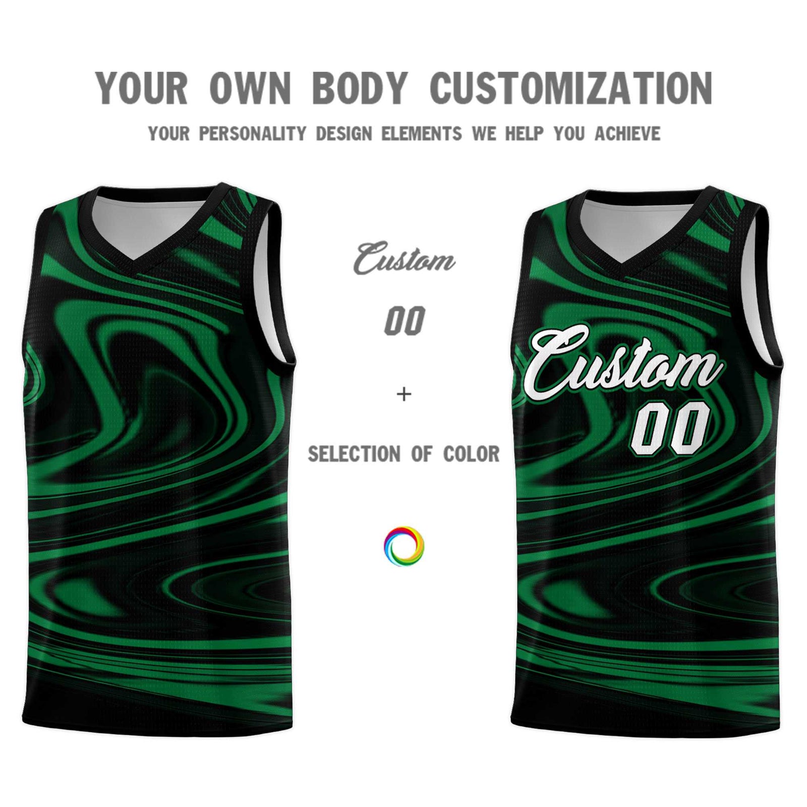 Custom Black Kelly Green Graffiti Pattern Fluids Style Sports Uniform Basketball Jersey Sets