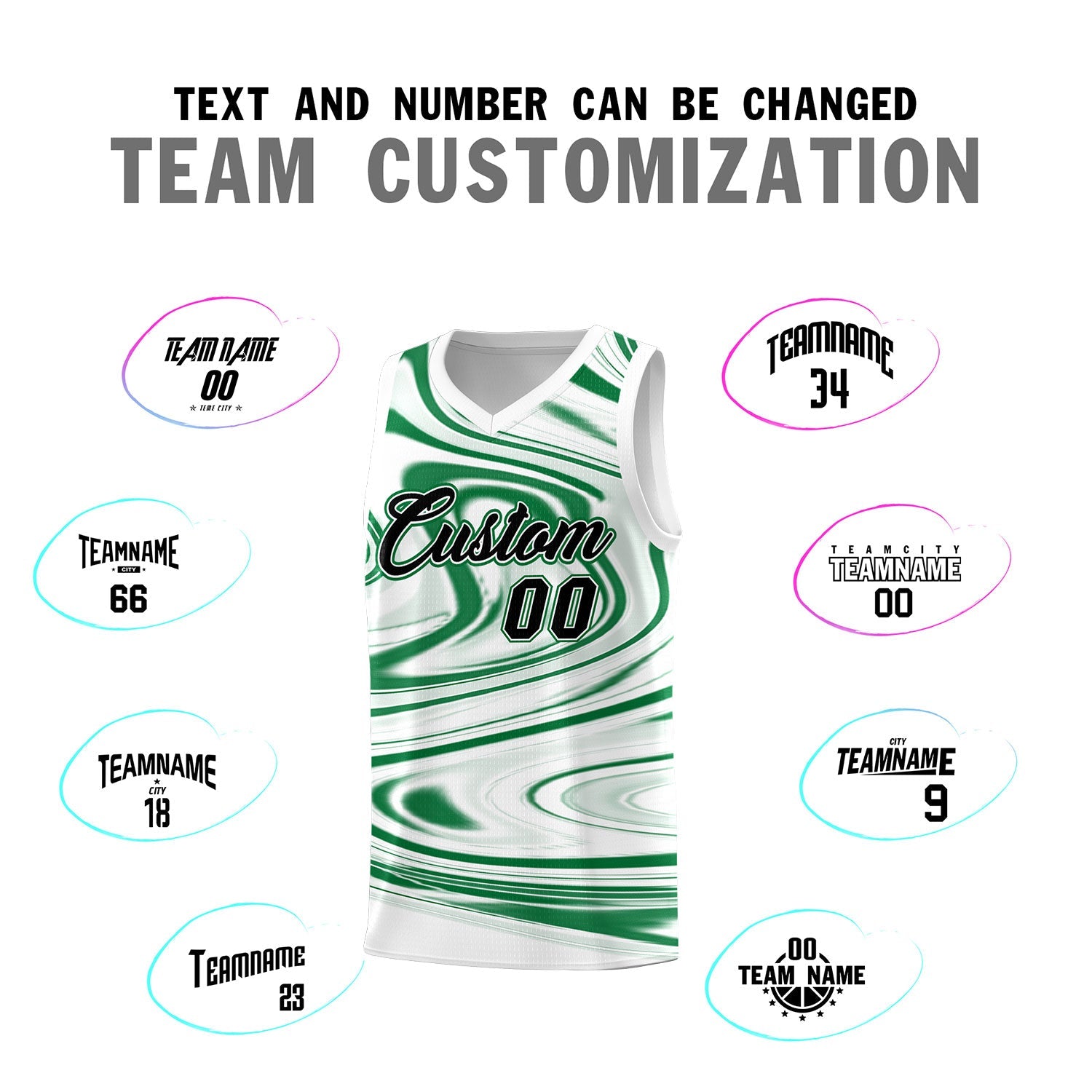 Custom White Kelly Green Graffiti Pattern Fluids Style Sports Uniform Basketball Jersey Sets