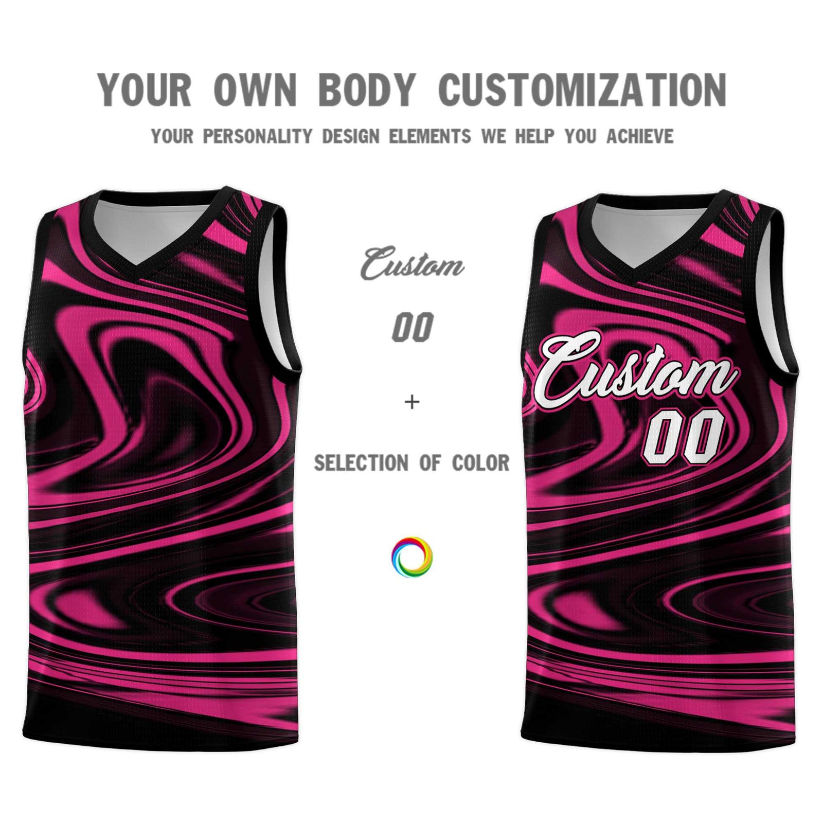 Custom Black Pink Graffiti Pattern Fluids Style Sports Uniform Basketball Jersey Sets