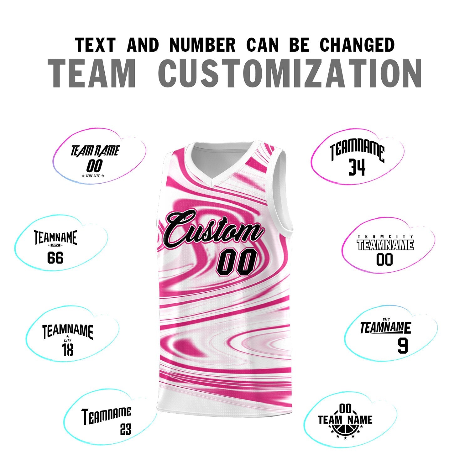 Custom White Pink Graffiti Pattern Fluids Style Sports Uniform Basketball Jersey Sets