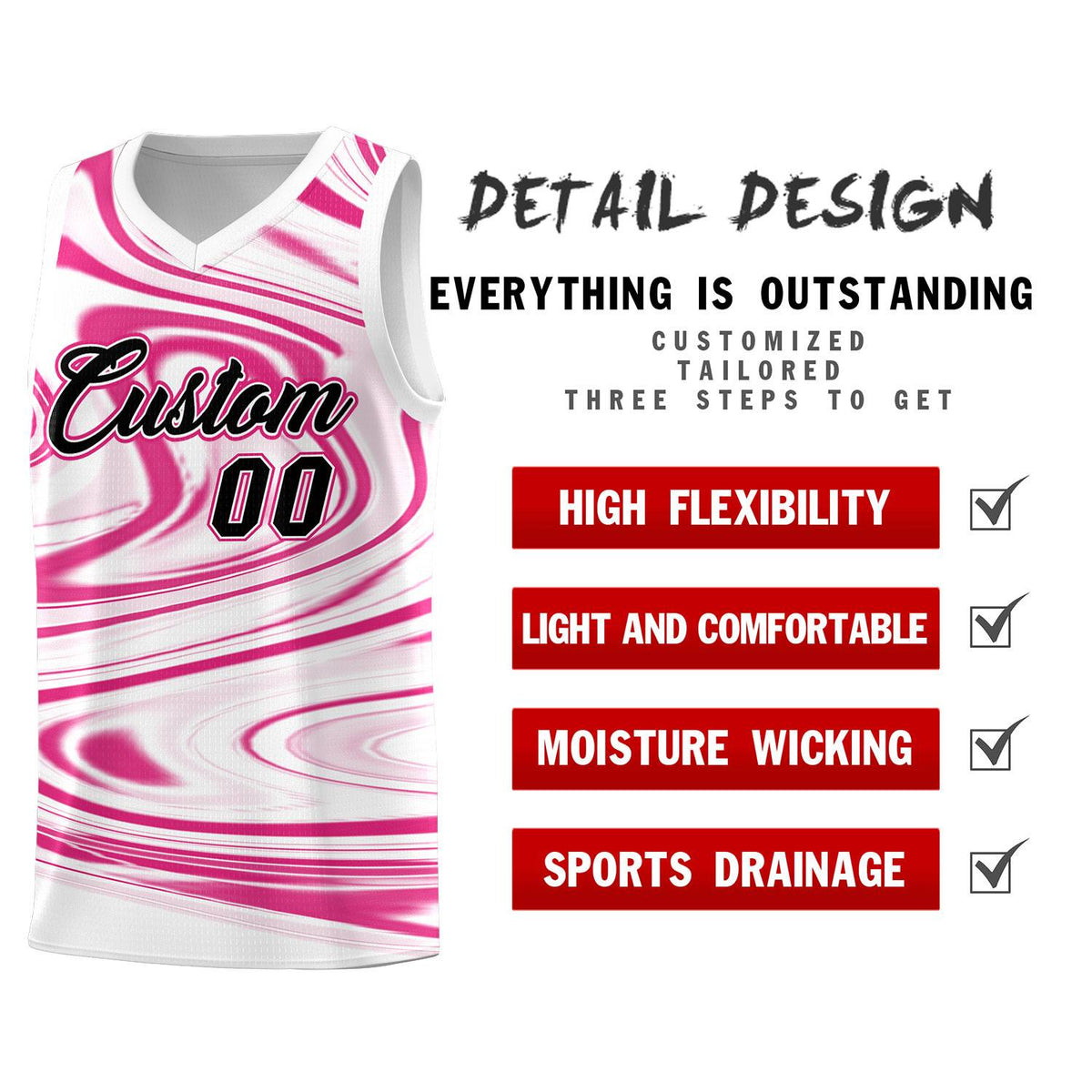 Custom White Pink Graffiti Pattern Fluids Style Sports Uniform Basketball Jersey Sets
