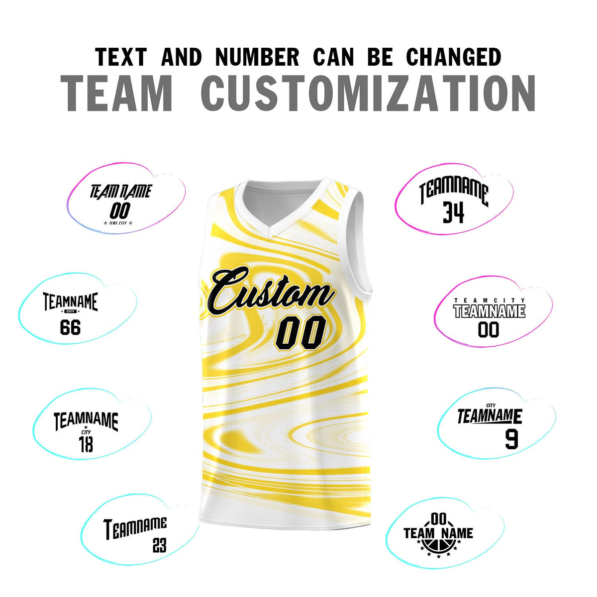 Custom White Gold Graffiti Pattern Fluids Style Sports Uniform Basketball Jersey Sets