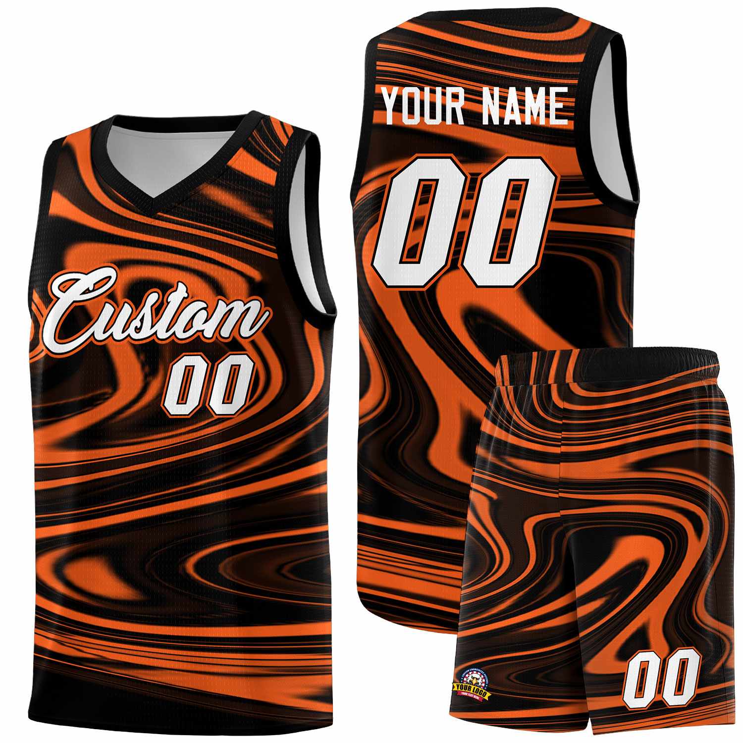 Custom Black Orange Graffiti Pattern Fluids Style Sports Uniform Basketball Jersey Sets