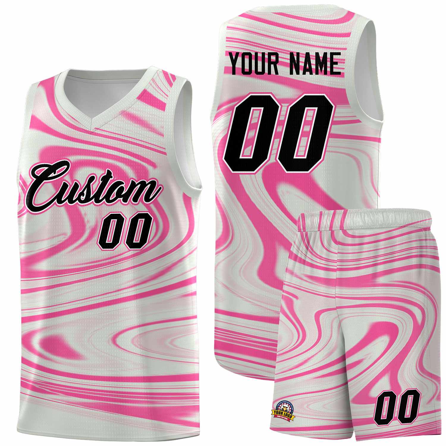 Custom Gray Pink Graffiti Pattern Fluids Style Sports Uniform Basketball Jersey Sets