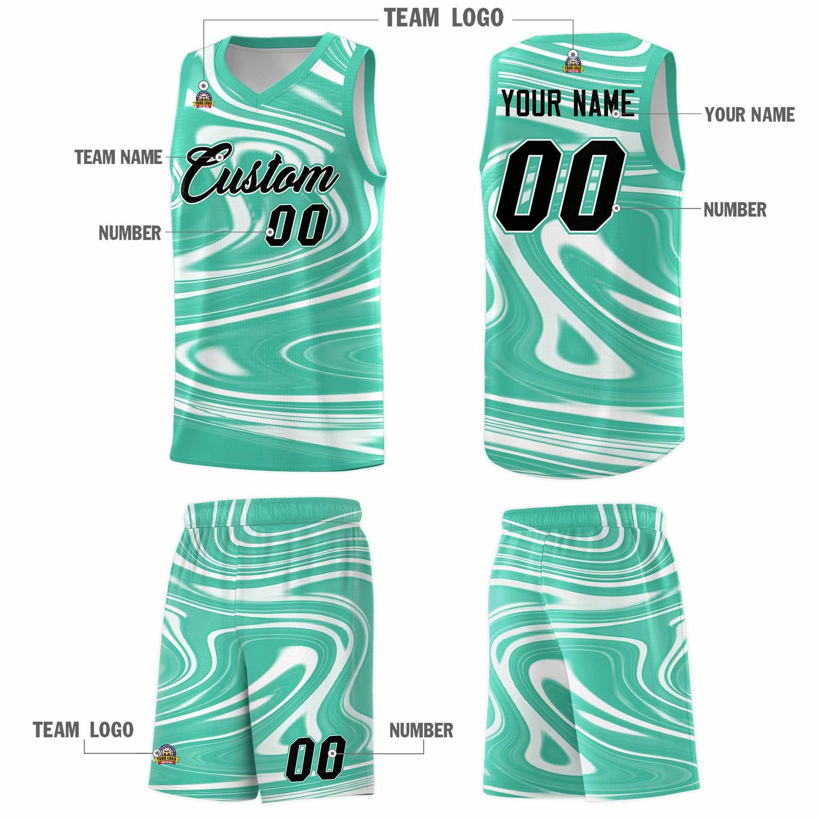Custom Bright Green White Graffiti Pattern Fluids Style Sports Uniform Basketball Jersey Sets