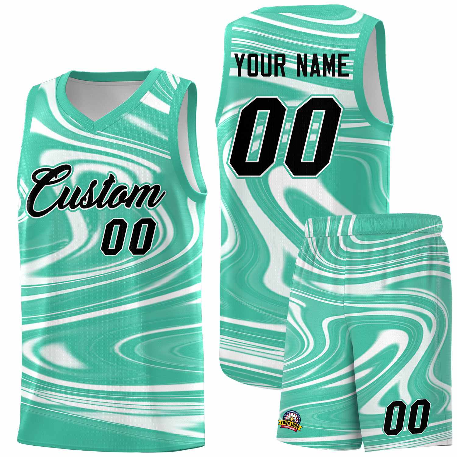 Custom Bright Green White Graffiti Pattern Fluids Style Sports Uniform Basketball Jersey Sets