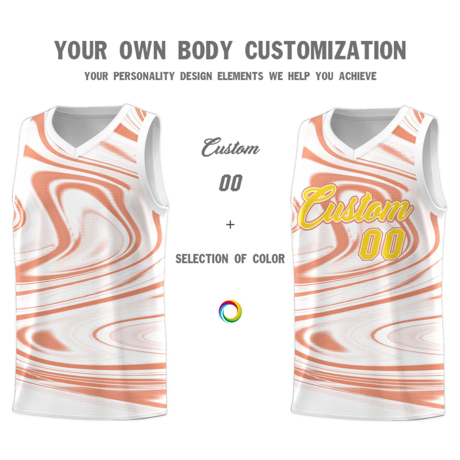 Custom White Light Orange Graffiti Pattern Fluids Style Sports Uniform Basketball Jersey Sets