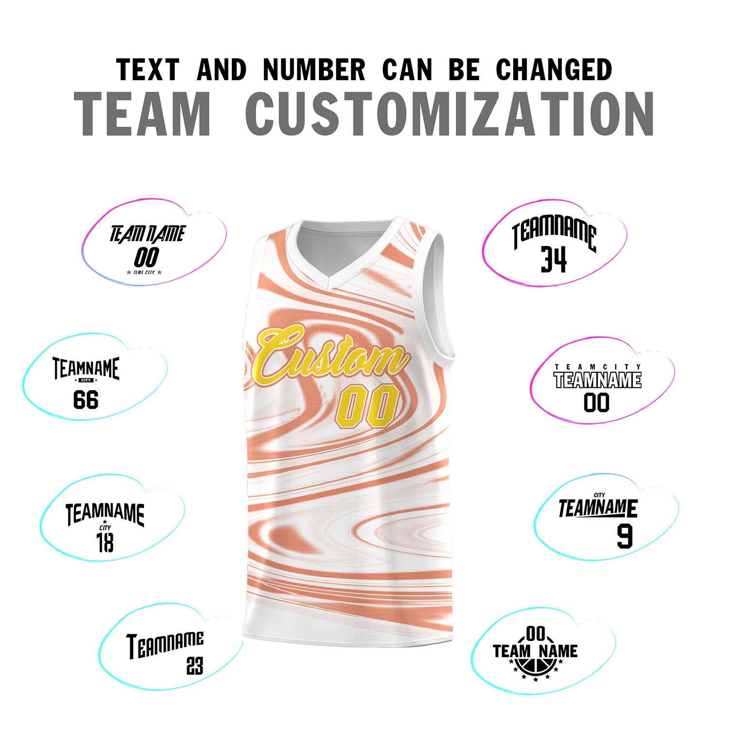 Custom White Light Orange Graffiti Pattern Fluids Style Sports Uniform Basketball Jersey Sets