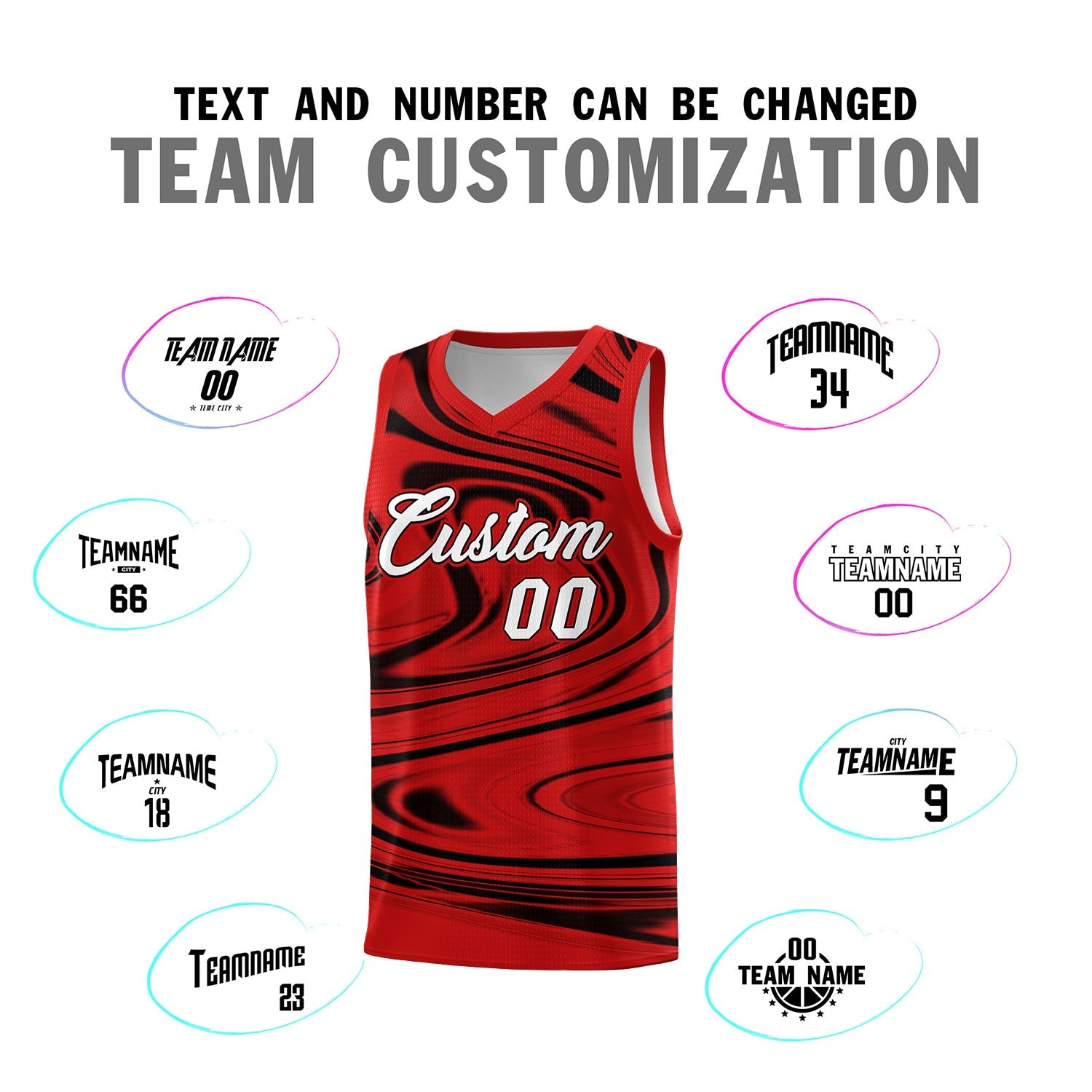 Custom Red Black Graffiti Pattern Fluids Style Sports Uniform Basketball Jersey Sets