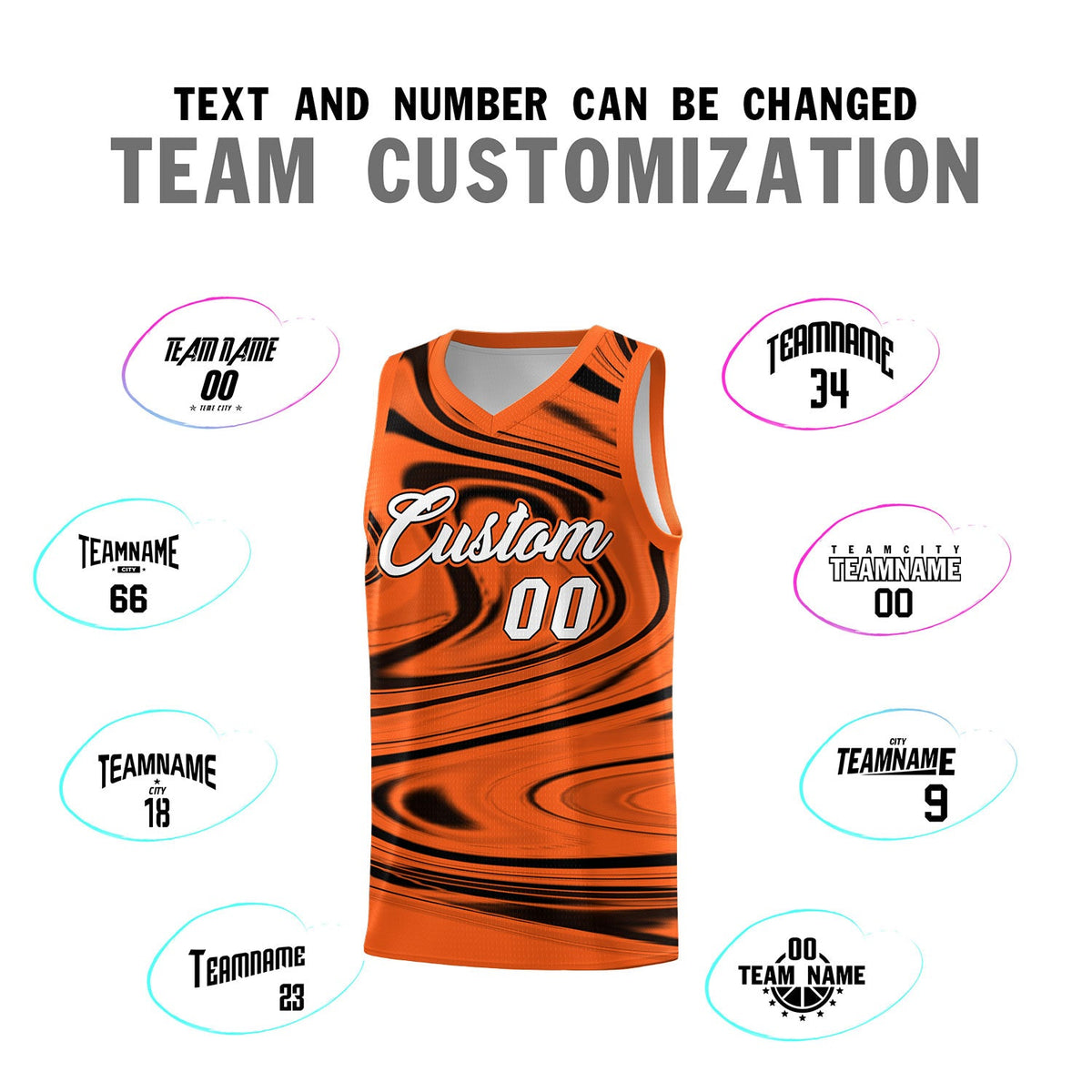 Custom Orange Black Graffiti Pattern Fluids Style Sports Uniform Basketball Jersey Sets