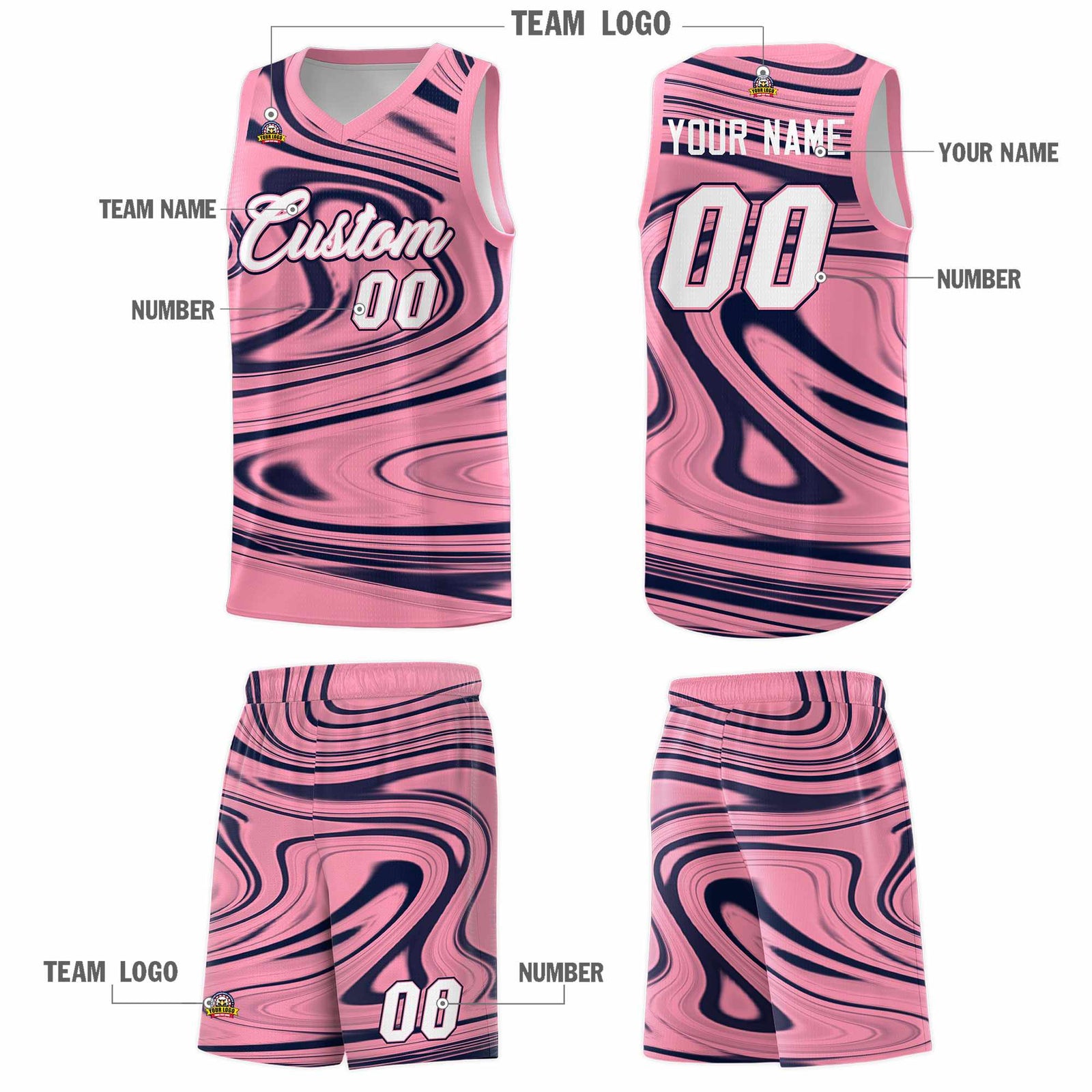 Custom Bright Green Navy Graffiti Pattern Fluids Style Sports Uniform Basketball Jersey Sets