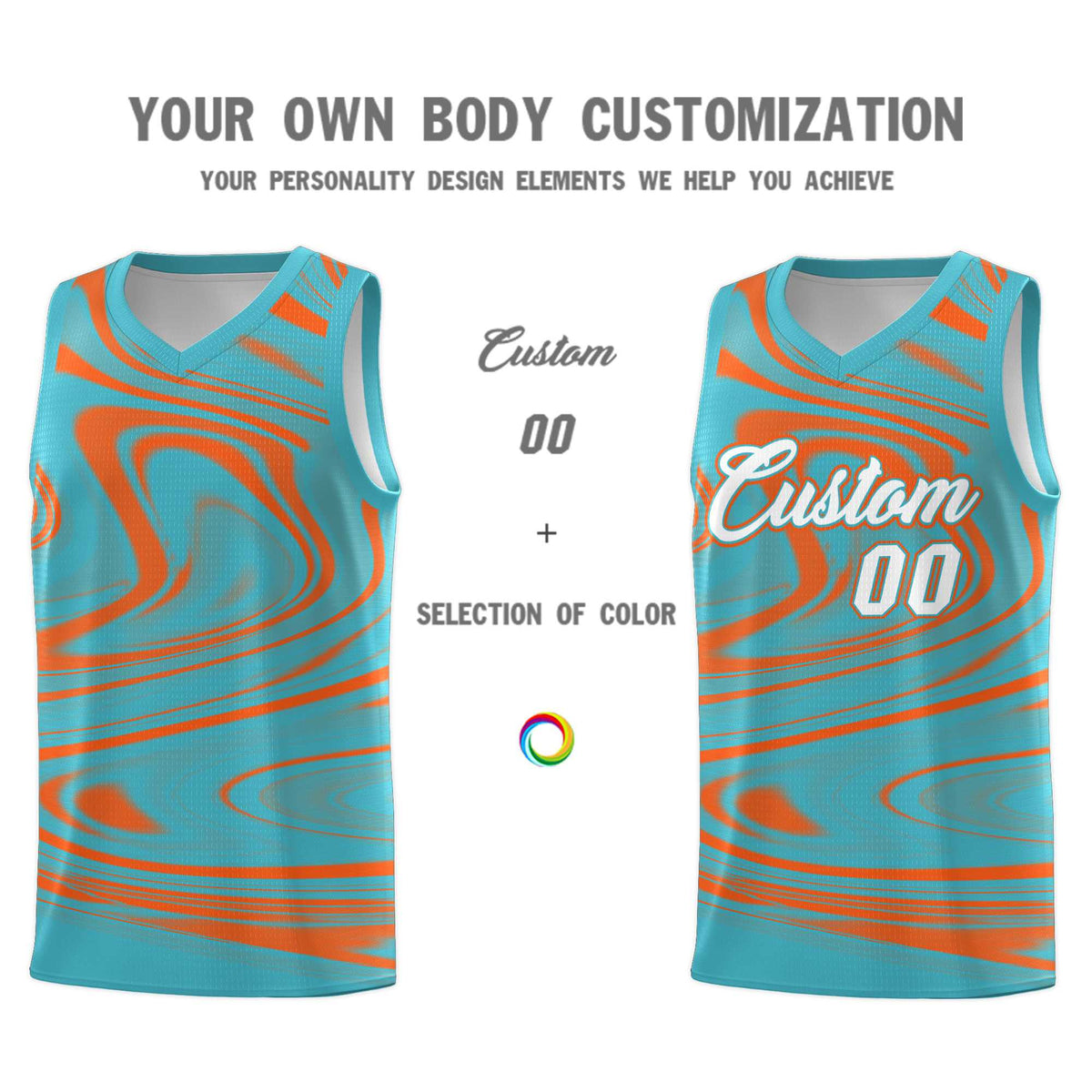 Custom Aqua Orange Graffiti Pattern Fluids Style Sports Uniform Basketball Jersey Sets