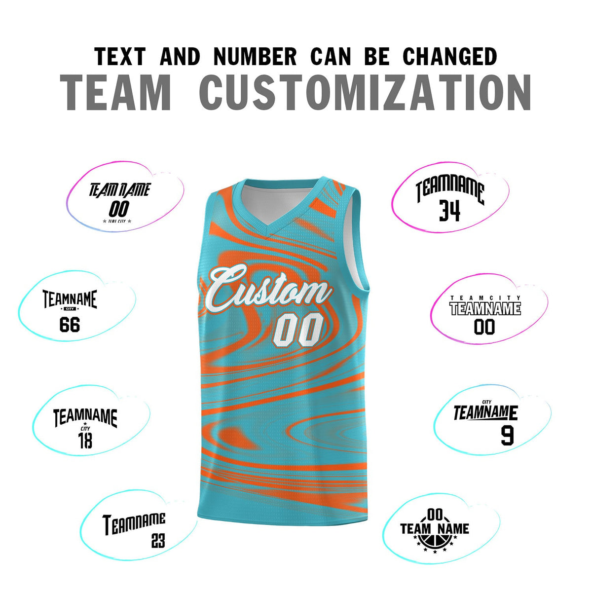 Custom Aqua Orange Graffiti Pattern Fluids Style Sports Uniform Basketball Jersey Sets