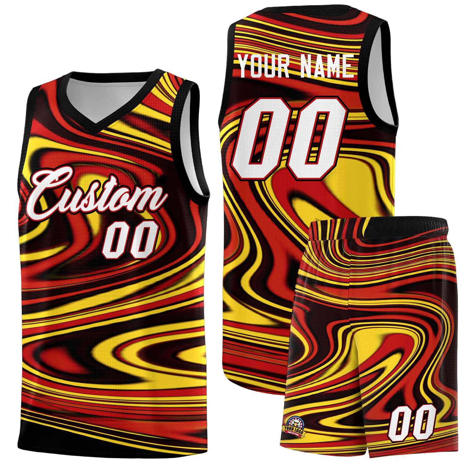 Custom Black Red Graffiti Pattern Fluids Style Sports Uniform Basketball Jersey Sets