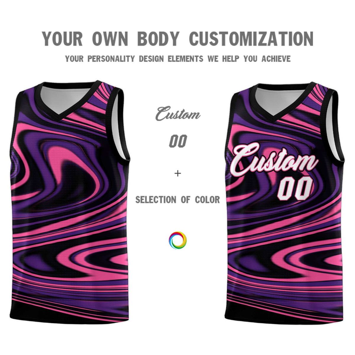 Custom Black Purple Graffiti Pattern Fluids Style Sports Uniform Basketball Jersey Sets