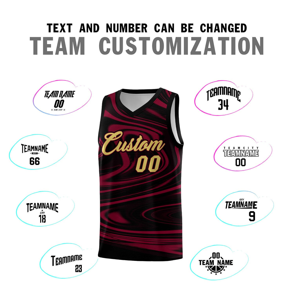 Custom Black Crimson Graffiti Pattern Fluids Style Sports Uniform Basketball Jersey Sets