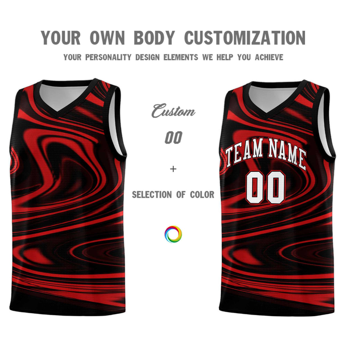 Custom Black Red Graffiti Pattern Fluids Style Sports Uniform Basketball Jersey Sets