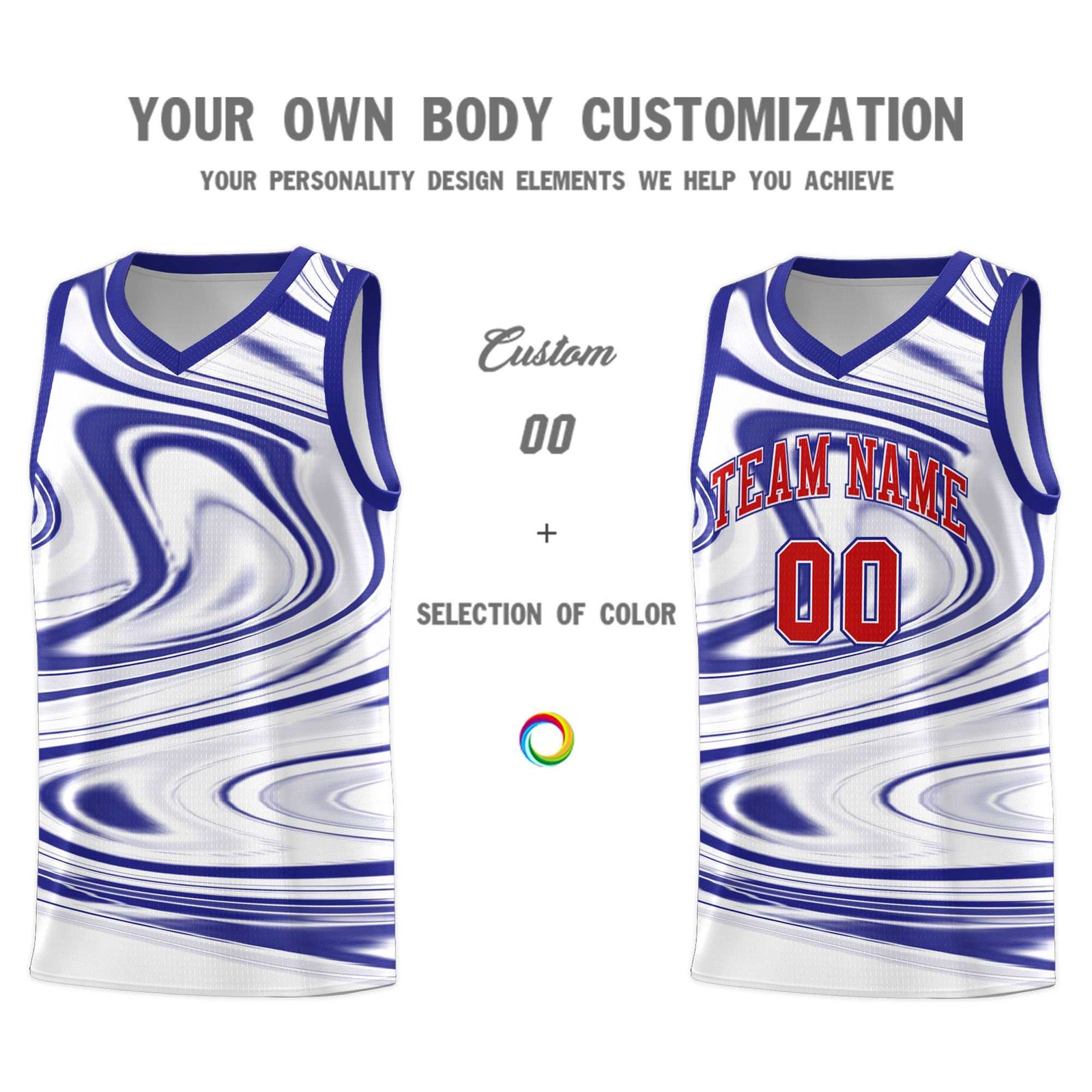 Custom White Royal Graffiti Pattern Fluids Style Sports Uniform Basketball Jersey Sets