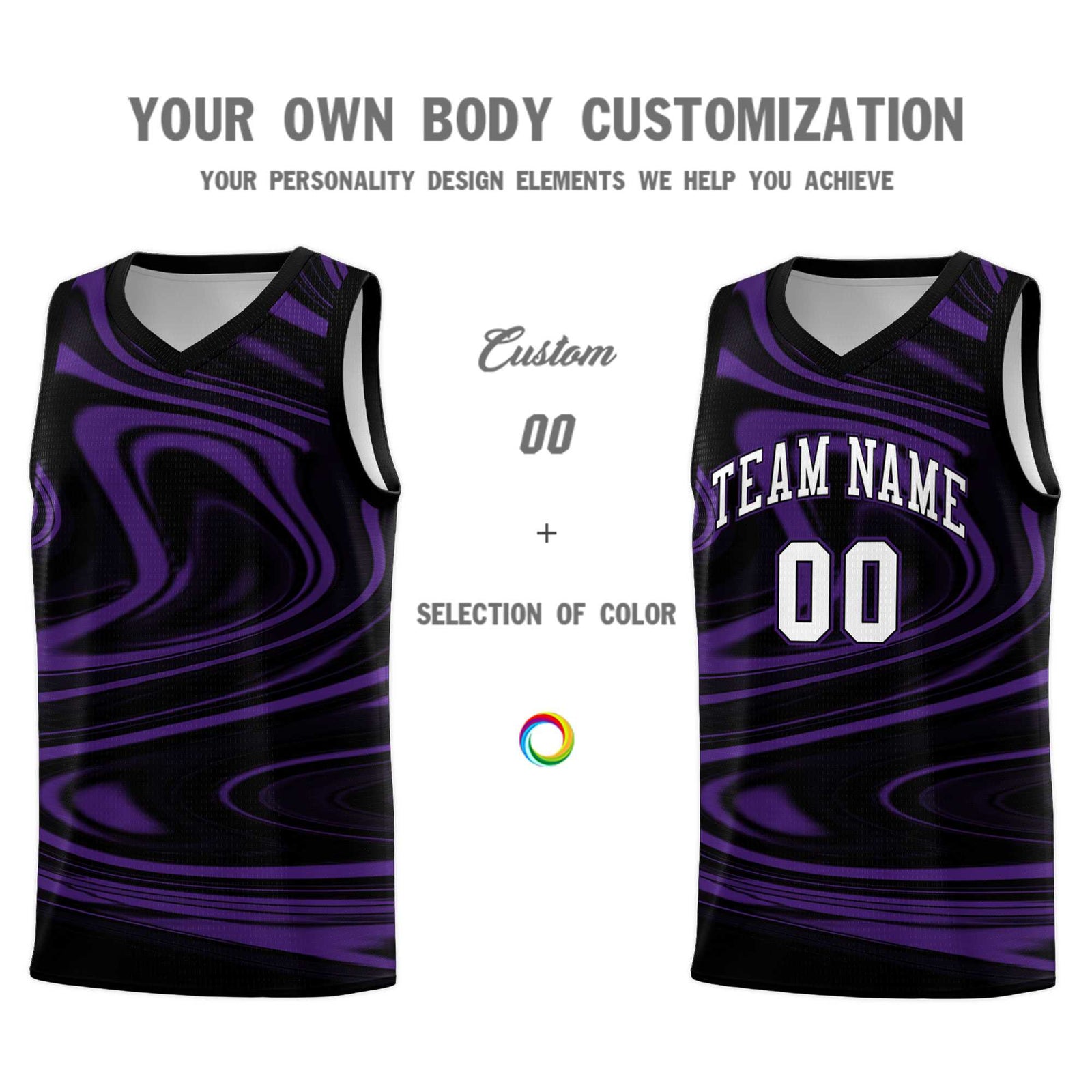 Custom Black Purple Graffiti Pattern Fluids Style Sports Uniform Basketball Jersey Sets