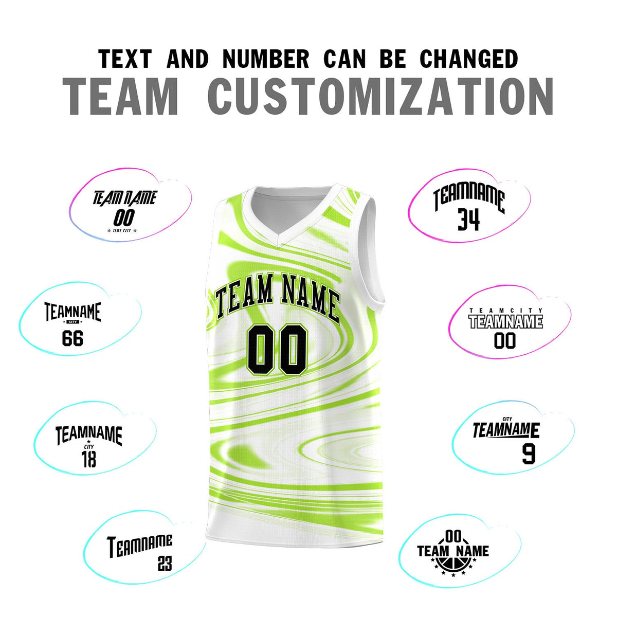 Custom White Light Green Graffiti Pattern Fluids Style Sports Uniform Basketball Jersey Sets