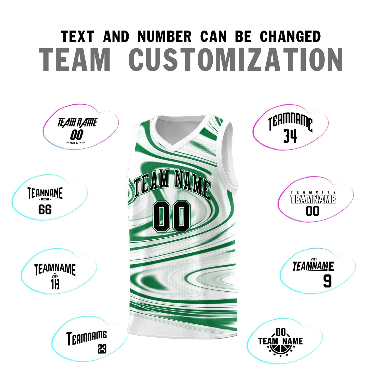 Custom White Kelly Green Graffiti Pattern Fluids Style Sports Uniform Basketball Jersey Sets