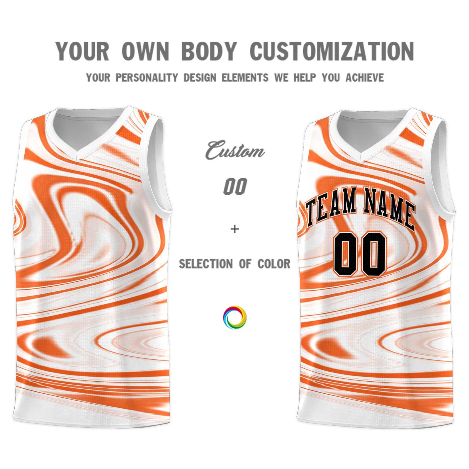 Custom White Orange Graffiti Pattern Fluids Style Sports Uniform Basketball Jersey Sets