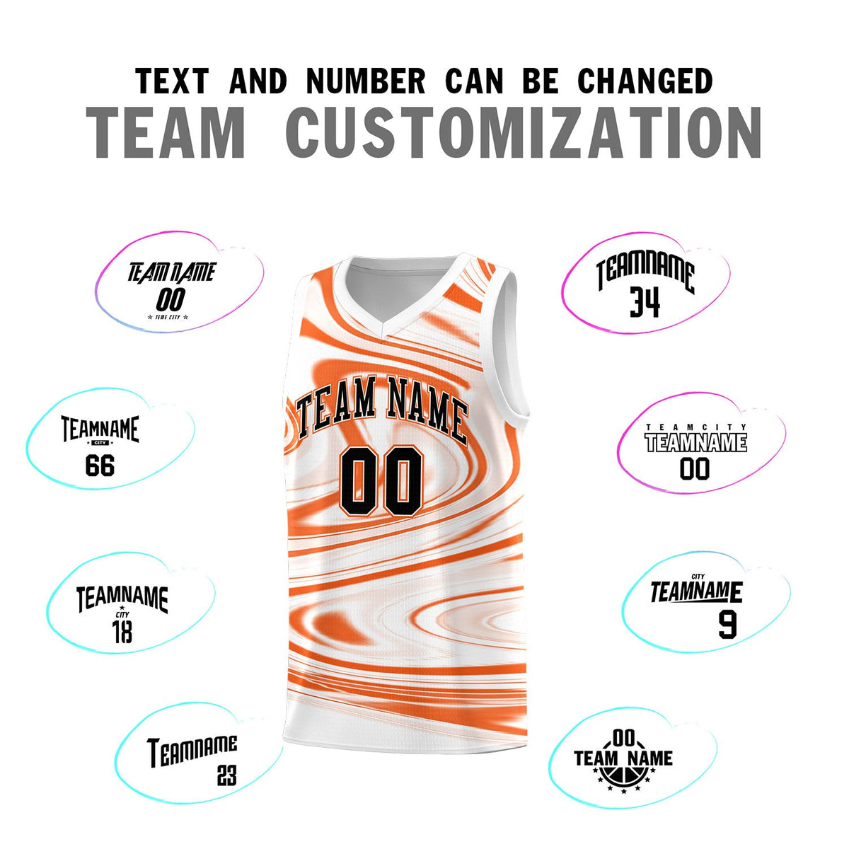 Custom White Orange Graffiti Pattern Fluids Style Sports Uniform Basketball Jersey Sets