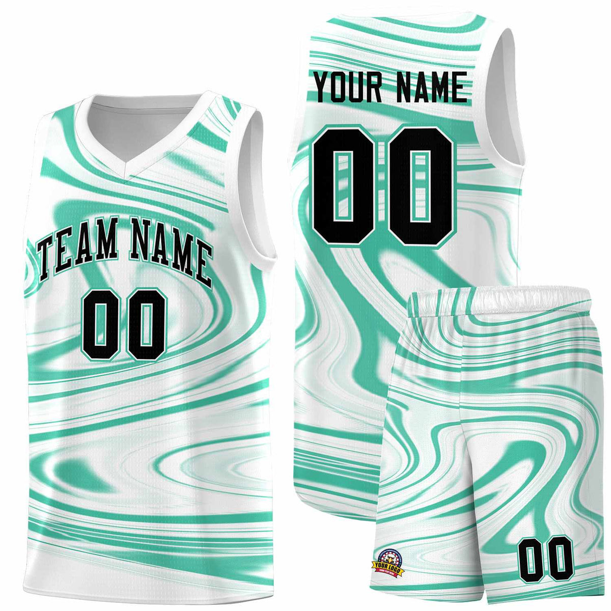 Custom White Bright Green Graffiti Pattern Fluids Style Sports Uniform Basketball Jersey Sets