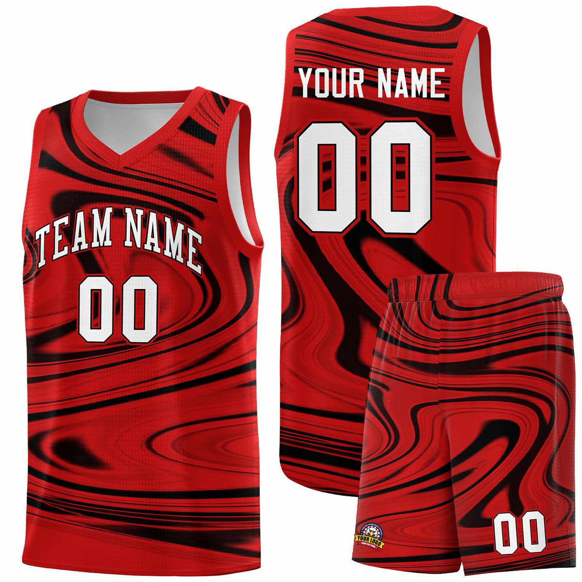 Custom Red Black Graffiti Pattern Fluids Style Sports Uniform Basketball Jersey Sets